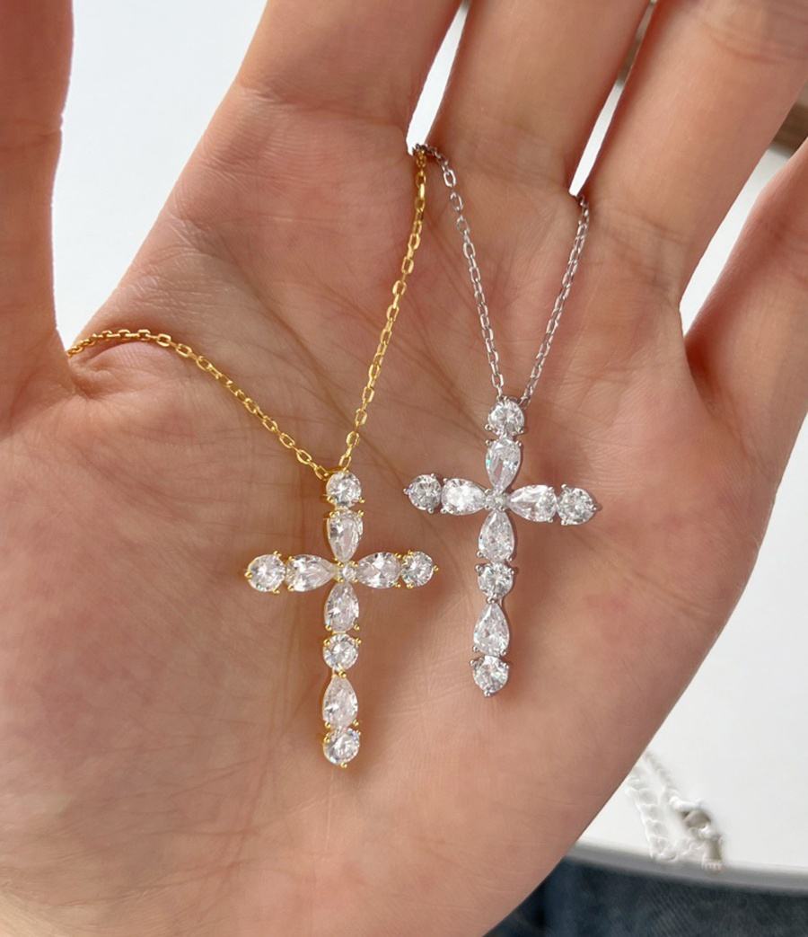 Customize 925 Sterling Silver Cross Necklace 18k Silver Cross And Chain Ladies