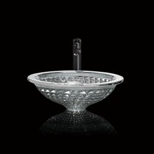 Wholesale Silver Funnel Shaped Crystal Wash Basins Chromed Etched Glass Vessel Sinks from china suppliers