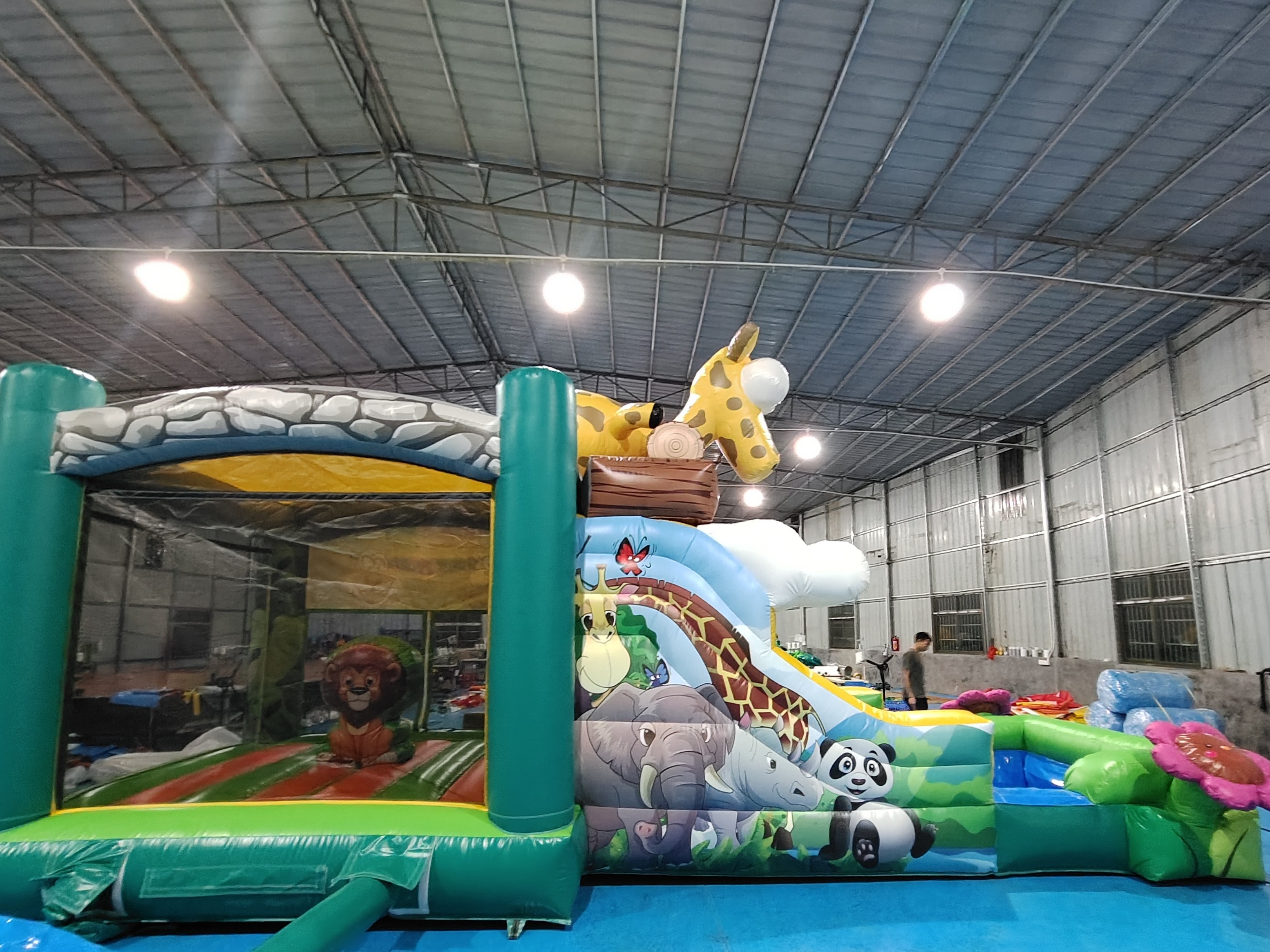 Outdoor Bounce House With Slide Jungle Animals Inflatable Bouncy Castle With Slide Combo Double Slides For Rental
