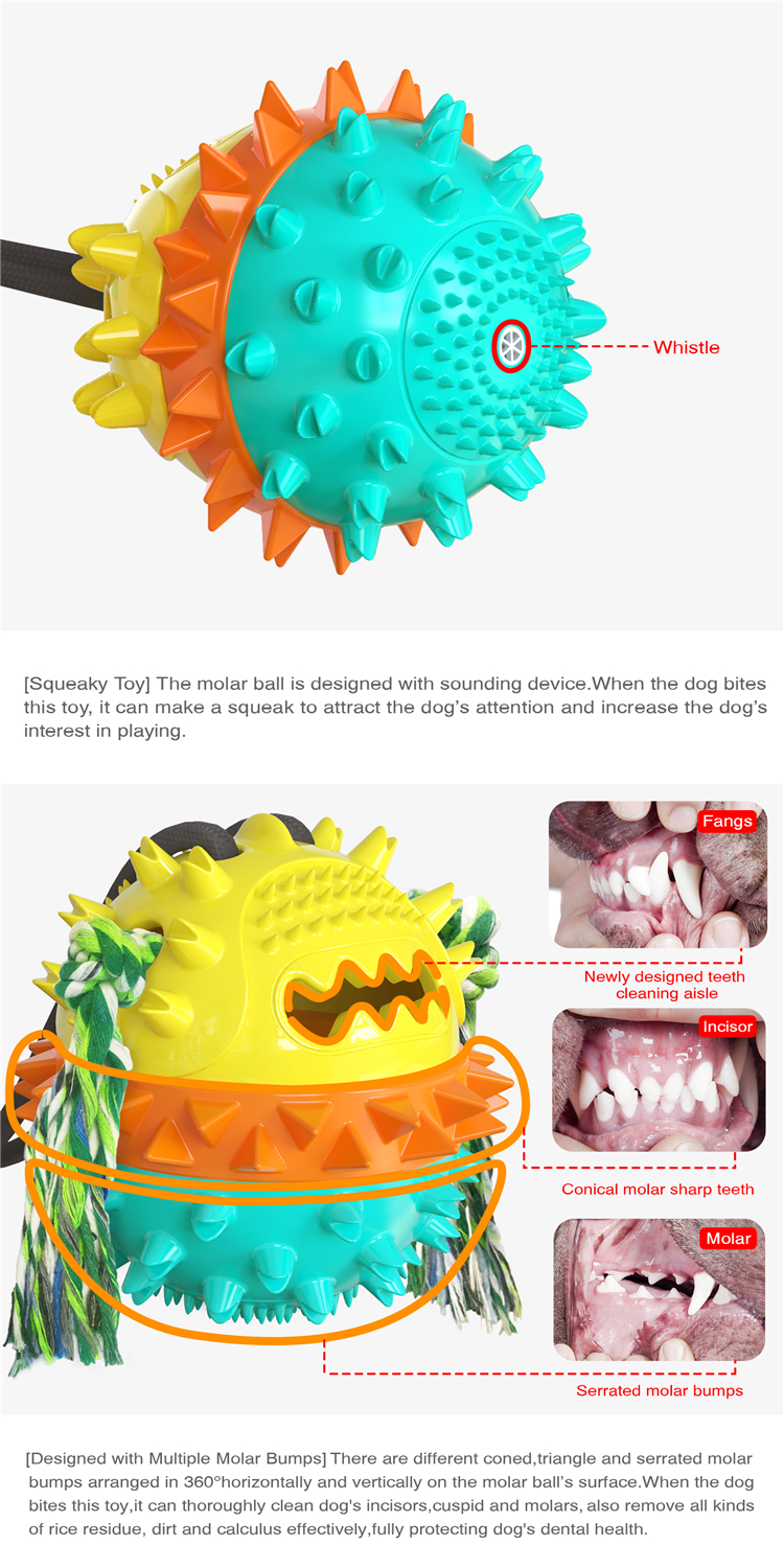 A Style Reinforced Sucker Rope Ball Dog Toy Bright Yellow Lake Blue