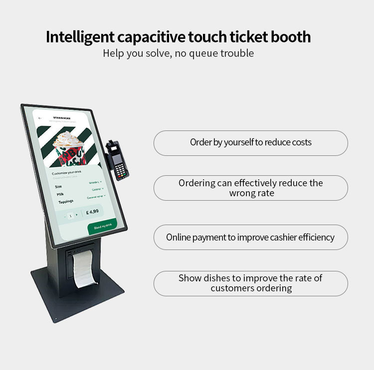 15.6" Desktop Cashless Self Service Payment Kiosk With Printer QR Code Scanner