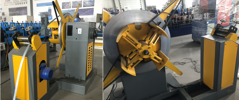 decoiler with coil leveling system 