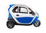 Blue Enclosed Electric Tricycle With Safety Belt Disc Brake System Sightseeing