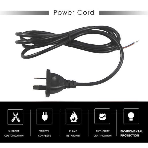 SAA Certified AU 2-Pin Plug to Stripped Tinned Power Cord H03VV-F 0.75mm2