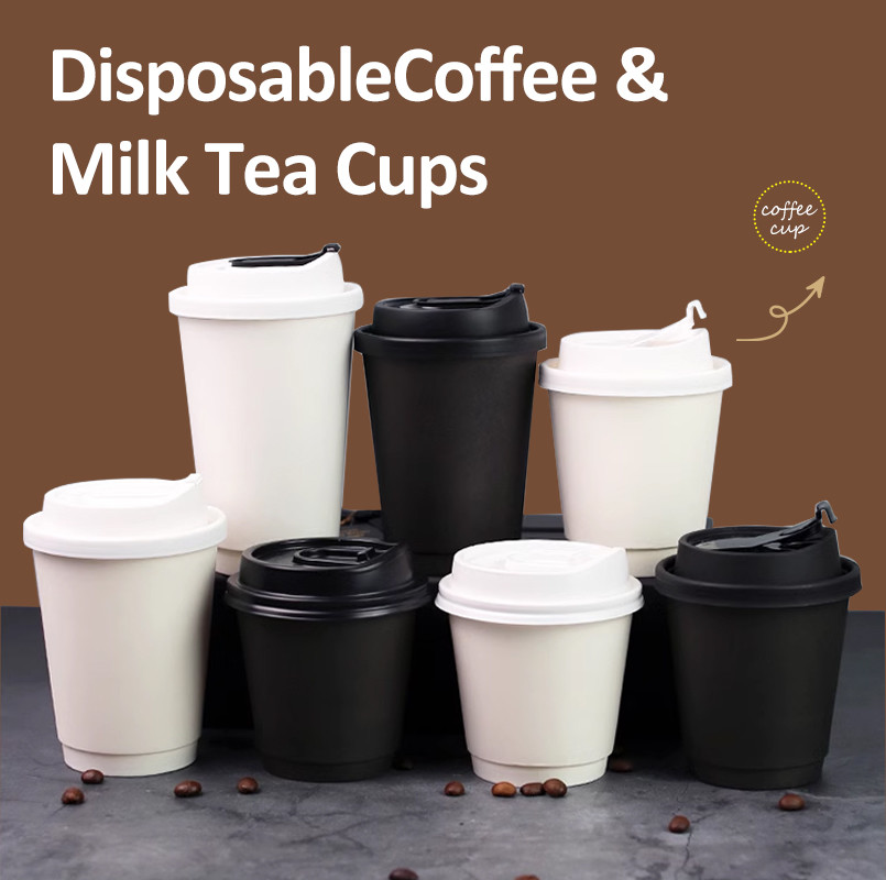 Recyclable kraft paper cups with logo print double wall thick coffee cups with lid