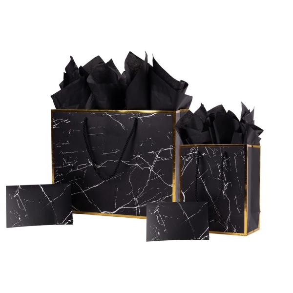 Custom Print Luxury Eco Marble Black Gold Boutique Gift Carry Paper Bags for