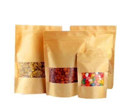 snack packaging customized different sizes kraft zipper bags with window gift paper bag
