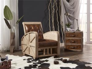 Wholesale Vintage Brown Leather Leisure Chair Top Grain Real Leather Strong Solid Wood Frame from china suppliers