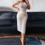 Hollow Perspective Women's Beachwear Dresses , 99cm White Knitted Beach Dress