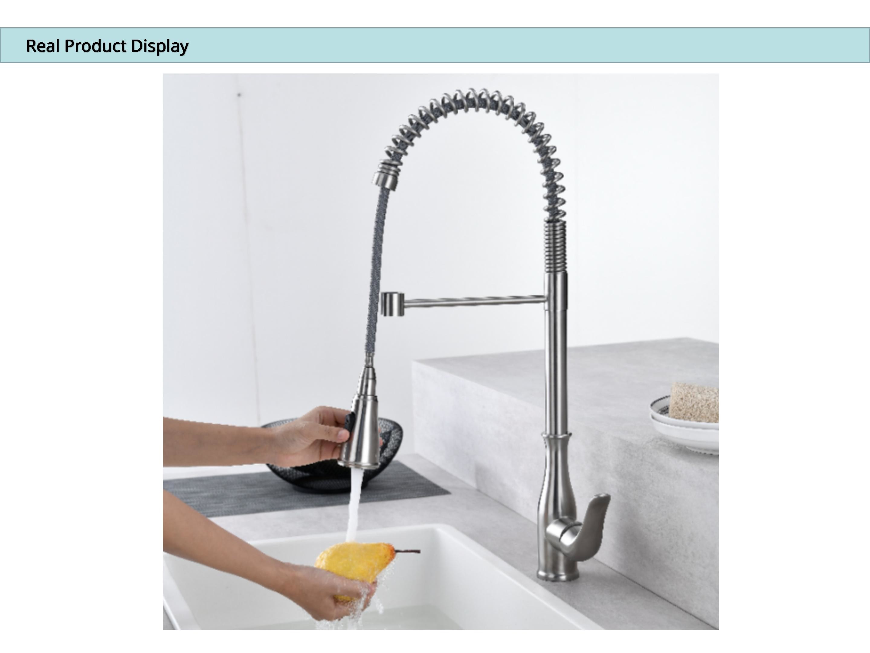 360 Degree Swiveling Spring Coil Kitchen Faucet CUPC Ceramic Cartridge Water Tap