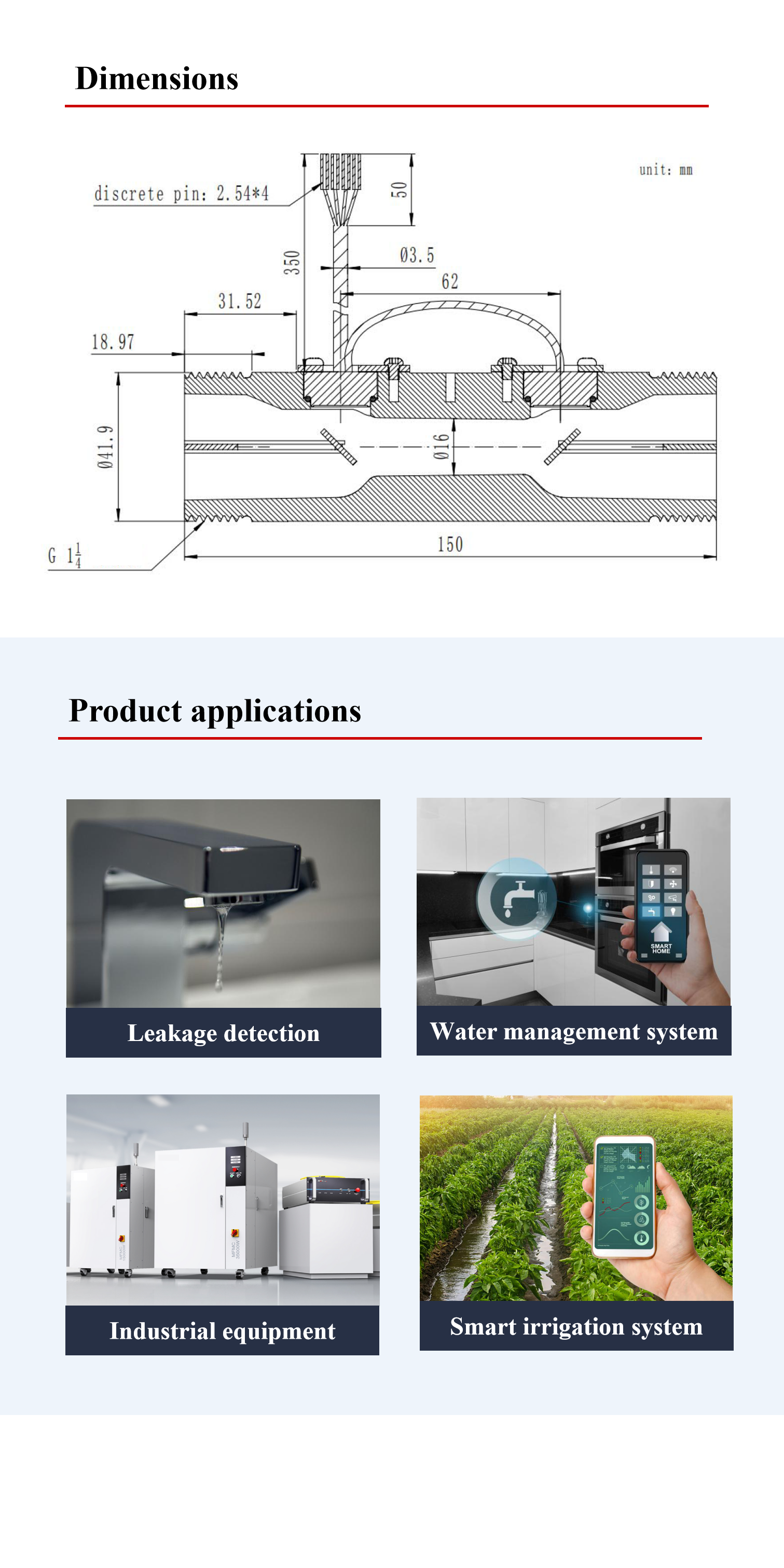 DN25 Ultrasonic Flow Meter Sensor Pipe segment type Piezo Flow Sensor