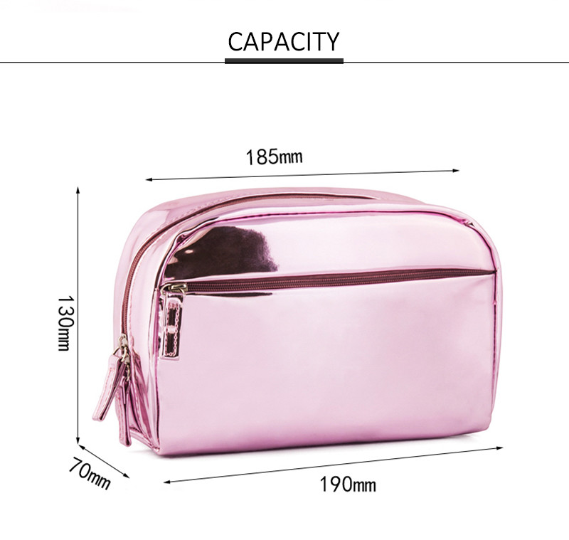 Small Pink Glitter PU Leather Wholesale Zipper Pink Shiny Makeup Bag