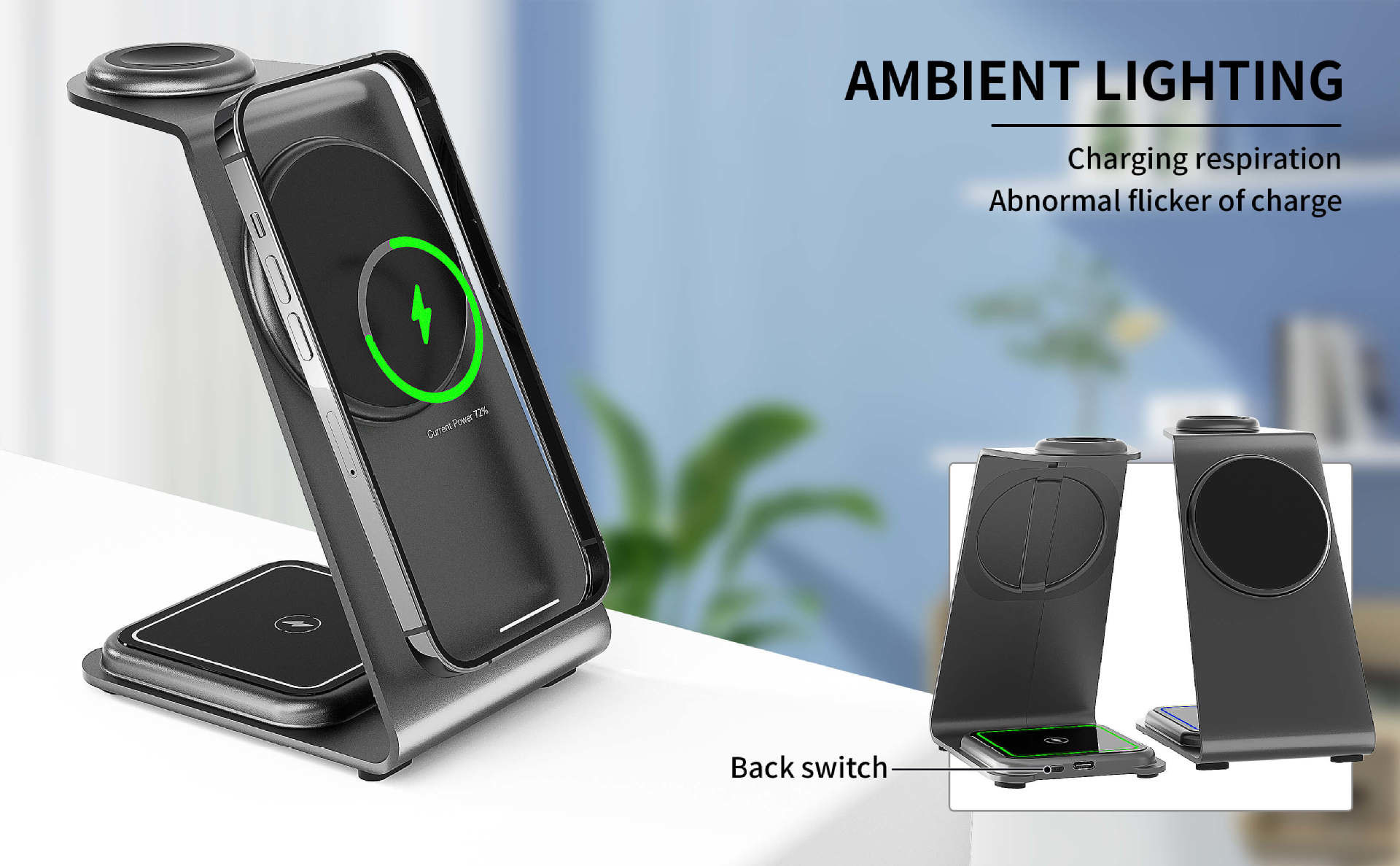 Fast Wireless Charging Aluminum Alloy Charger for iPhone Samsung Smartphones Earbuds & iWatch