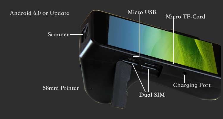2.4G/5G WiFi Handheld Android POS Terminal with Dual SIM Cards and Free Software