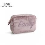 Small Letter Embroidery Plain Soft Velvet Makeup Bag For Brushes