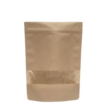 Custom Printed Reclosable k Stand Up Brown Kraft Paper Bag With Clear Window For Food Package