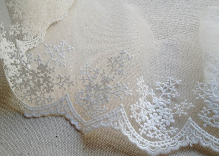 Ivory Embroidery Nylon Lace Trim With Snowflake Pattern For Bridal Veil