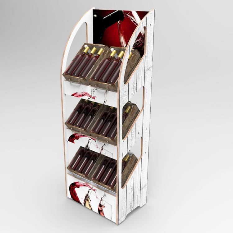 4 Sided Revolving Display Stand Wooden Fruit Display Shelf with Wheels