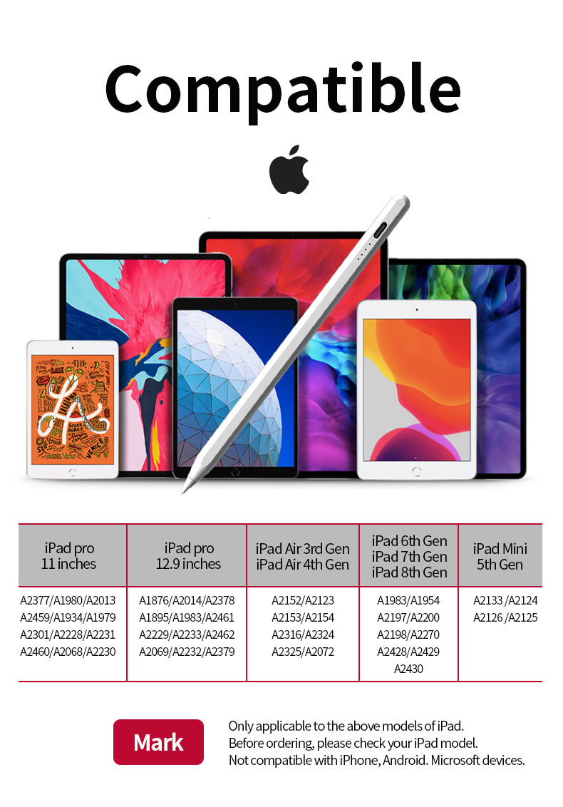 column Touch Screen Pen Active Stylus Pen With Palm Rejection For IPad Pro