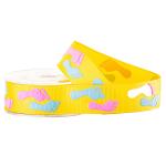 2 Colors Puff Printing On Yellow Grosgrain Ribbon For Kids Gifts Wrapping