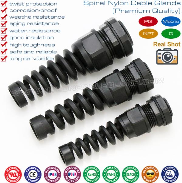 Spiral PG Watertight Cable Glands and Metric Hermetic Cable Glands with Strain