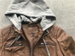 Grey Pu Leather Coat Melange Detachable Hooded Camel Tw74382