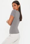 Grey V Neck Fitted T Shirt Clothing Women