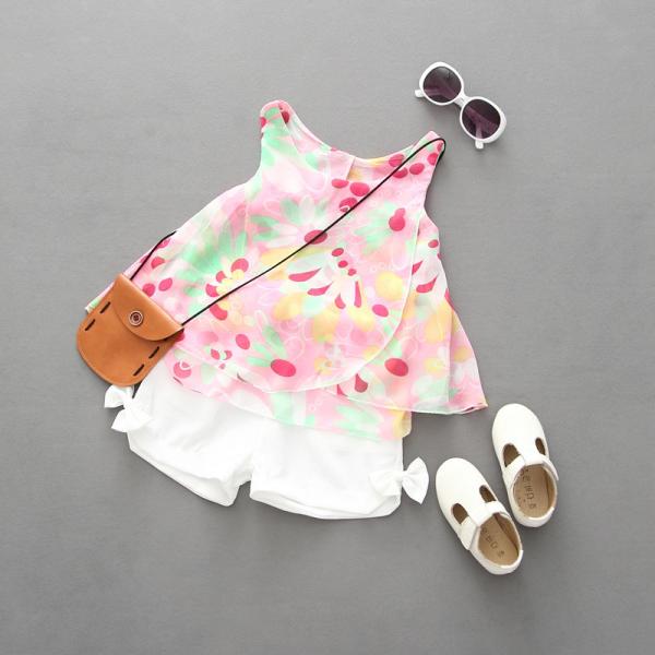 2016 Fashion Kid's Floral Summer Prince Style Top+Cute Butterfly Floral Shorts