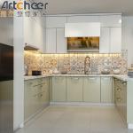 Green Color Quartz Stone Top U Shape Kitchen Cabinet for Modern Stylish Kitchen