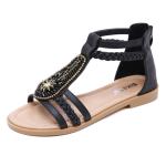 BS140 New Summer Sandals Female Bohemia Retro Beaded Zipper Rhinestone Roman