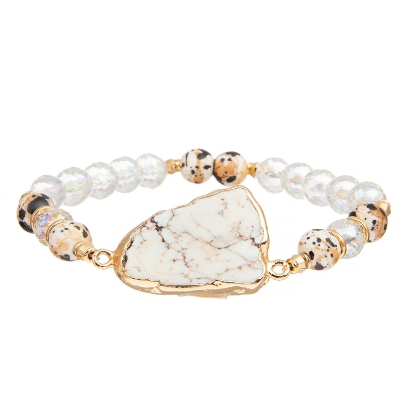 Picture Stone Gold Beads Handmade Beaded Bracelet Elastic For Spring Collection
