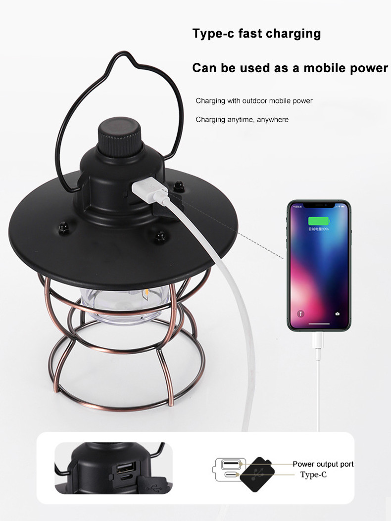 Retro Atmosphere Rechargeable Tent Horse Lamp 4500mAh Outdoor Portable