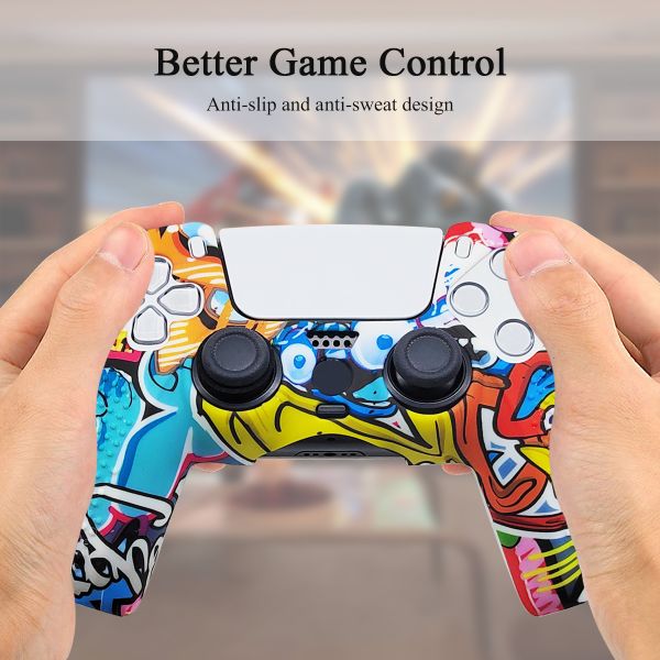 Water-Transfer Print Graffiti Pattern Silicone Protective Case For PS5 Anti-Slip Texture