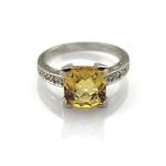 925 Sterlilng Silver Jewelry 7mmx7mm Yellow Citrine Cubic Zircon Ring(R0002)