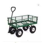 Green Portable Heavy Duty 4 Wheels Steel Tool Trolley Wagon Garden Cart Durable