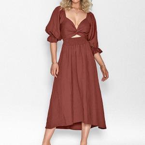 Wholesale Short Sleeve V-Neck Dresses For Ladies Casual Dresses Knee-Length from china suppliers