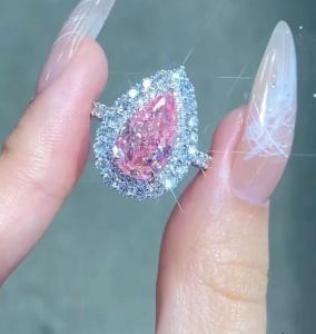 Wholesale Pear Cut Pink Diamond Engagement Ring Wedding 18K White Gold CVD Diamond Ring from china suppliers