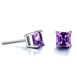 Wholesale White Gold Princess Amethyst Stud Earrings Women Fine Jewelry (KE003PURPLE) from china suppliers