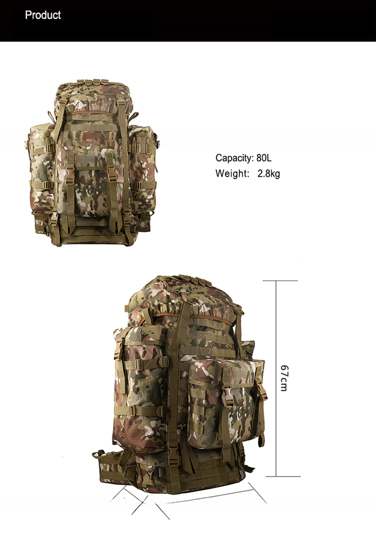 Customized Color PVC Lining Material 80L Backpack for Outdoor Sport Adventure