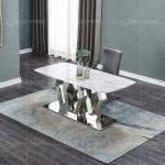 Geometric Form 12mm Metal Frame Glass Top Dining Table 200cm Glass Dining Table