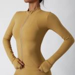 Nude Feeling Thumb Cuff Design Jogging Wear Women′s Jacket Yoga Workout Top Full