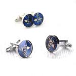 Crystal Blue Diamond Cufflinks , Button Cufflinks For Shirts Copper Material
