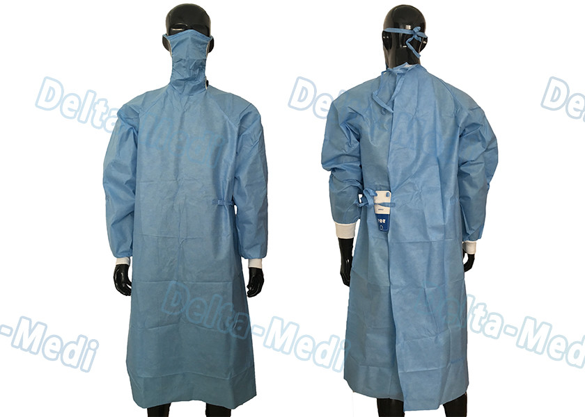 SBPP Non Woven Disposable Surgical Gown Simple 40 - 60gsm With Front Waist Belt