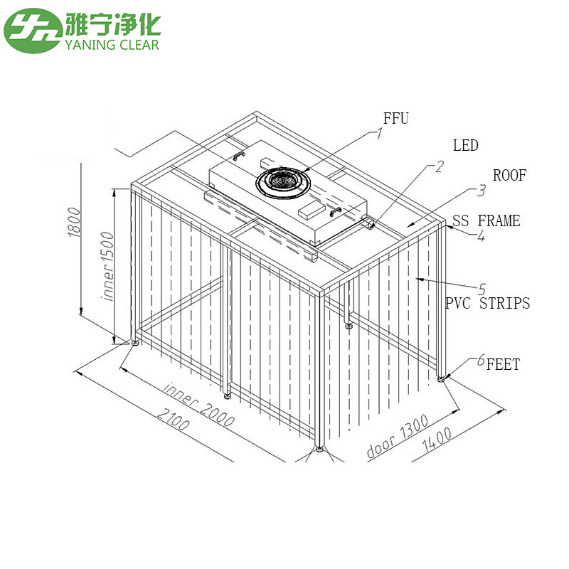 YANING GMP Standard ISO5 Modular Clean Room Soft and Hard Wall Clean Room Clean Booth