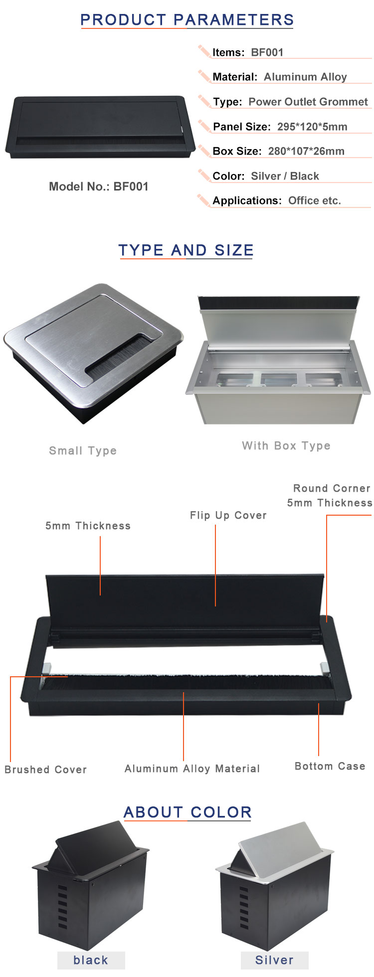 Hot sale office table cable connection box and flip up cable management box