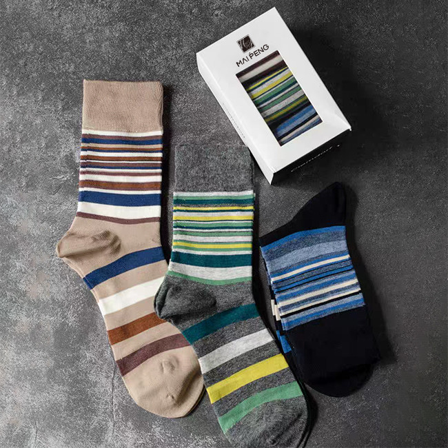Multicolored Striped Crew Combed Cotton Socks Trendy And Timeless Men Socks