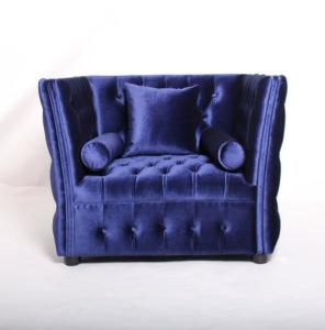 Wholesale Event button tufted long back wooden sofa living room upholstery sofa navy blue velvet single sofa from china suppliers