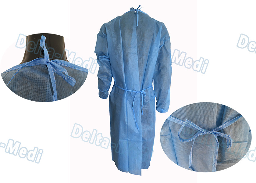 Blue Disposable Isolation Gowns Non Toxic Blood Resistance With 5 Velcro In Front