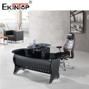 Wholesale Thickened Tempered Glass Computer Desk Round Corner Black Color Full Mirror Feel from china suppliers