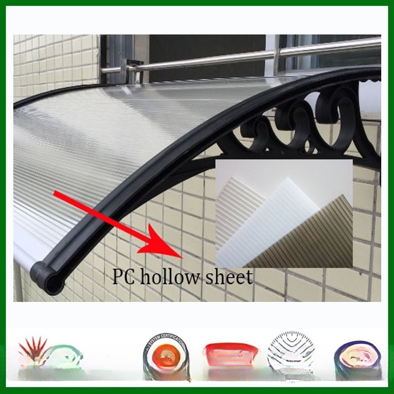 Plastic Canopy Polycarbonate Window Awning With Blue PC Sheet Sail Finishing Awning Bracket